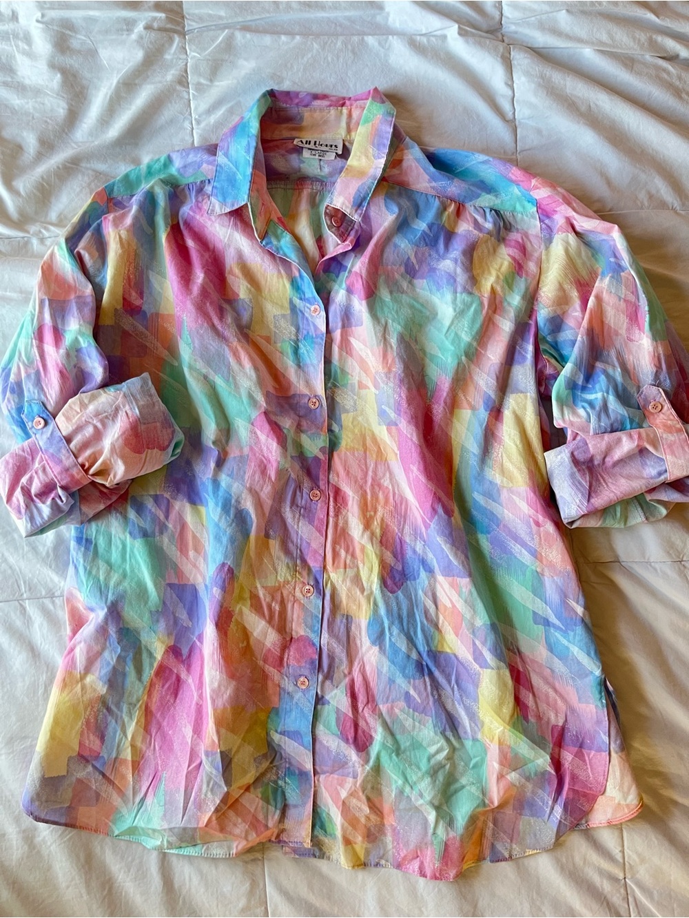 After Hours vintage Pastel Rainbow Button-Up Shirt - XL